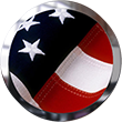 American flag button with chrome frame