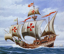 Columbus ship in high seas