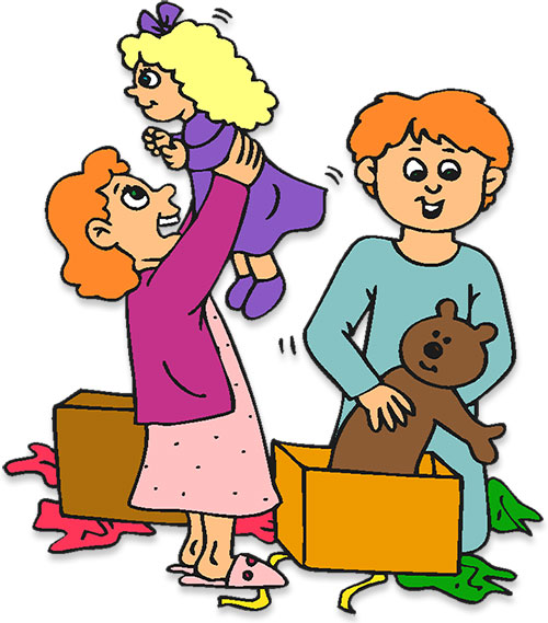 family opening christmas presents clipart