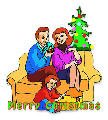 family opening christmas presents clipart