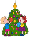 children decorating the Christmas Tree