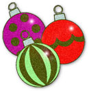 Christmas ornaments various colors including red and green