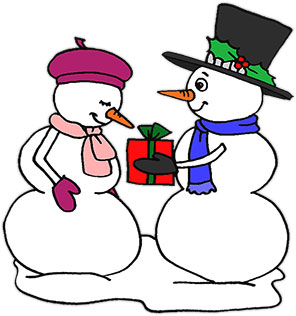 snowman with Christmas gift