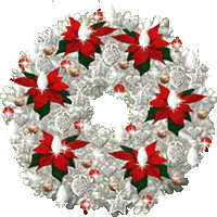 white Christmas wreath with poinsettias