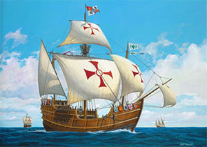Christopher Columbus ships on the high seas