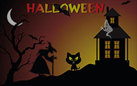 witch, ghost, black cat and haunted house