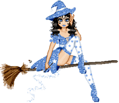 animated witch riding her broom