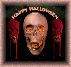 happy halloween 3 skulls and dripping blood