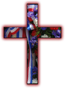 Memorial Cross with ribbons and flowers