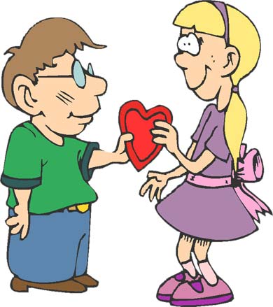 boy and girl exchanging a valentine heart
